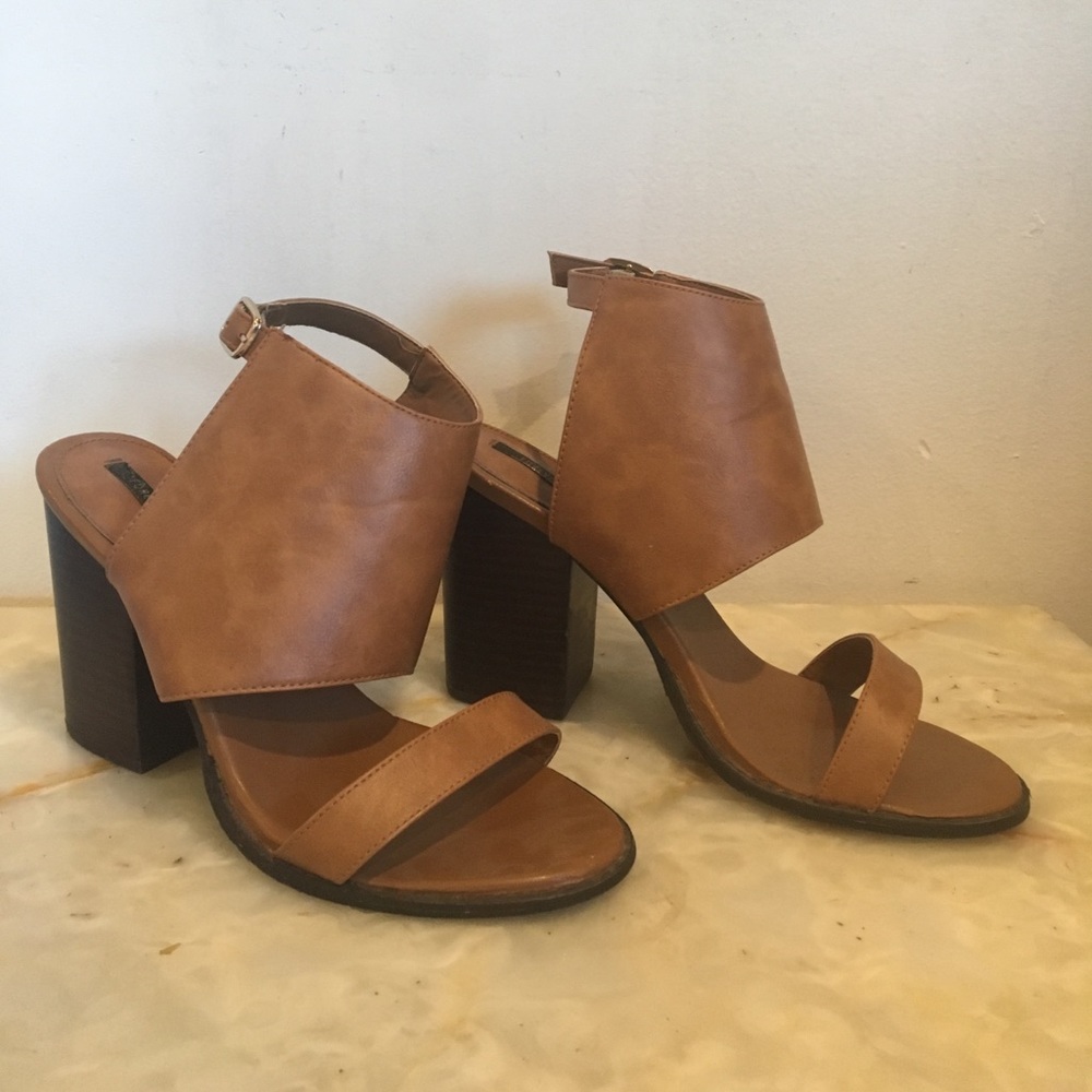 Camel two strap block heel